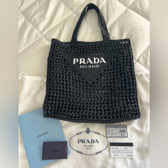 Prada Raffia Tote in Black - Picture 1 of 14